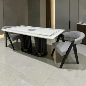 Neo-Classical Marble Dining Table with Chairs