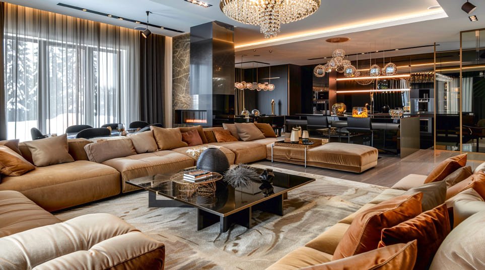 Luxury living room with premium furniture and elegant decor