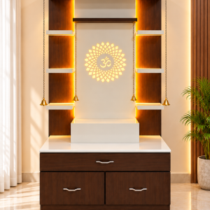 Golden Om Radiance Wooden Mandir
